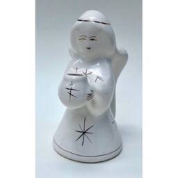 Ceramic Candlestick Gzhel Angel Candle Stand Gold Painted Handwork Hand Painted White
