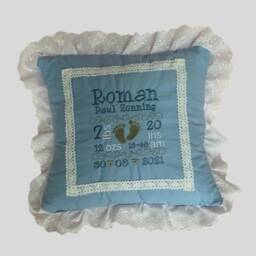 Embroidered Personalised Cushion For New Baby's With Name & Birth Details. Beautiful Keepsake Baby Gift - thumbnail 3