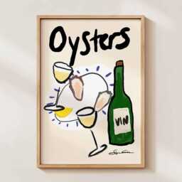 Oysters & Wine Wall Art, Coastal Kitchen Prints, Minimalistic Bar Cart Art, Beach House Decor, Cook Artwork - thumbnail 3