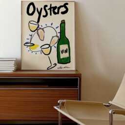 Oysters & Wine Wall Art, Coastal Kitchen Prints, Minimalistic Bar Cart Art, Beach House Decor, Cook Artwork - thumbnail 4