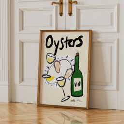 Oysters & Wine Wall Art, Coastal Kitchen Prints, Minimalistic Bar Cart Art, Beach House Decor, Cook Artwork - thumbnail 1