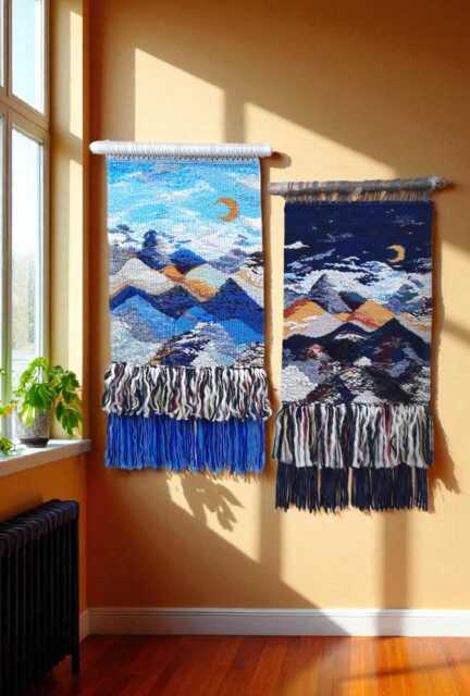 Handmade Woven Mountain Tapestry Wool Weave Wall Art - image 1
