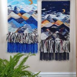 Handmade Woven Mountain Tapestry Wool Weave Wall Art - thumbnail 4