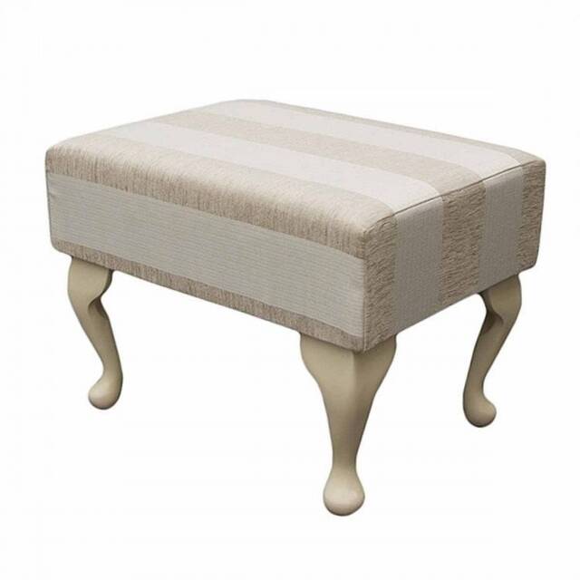 Handmade Small Footstool in Beige Stripe - Woburn Fabric Upholstered British Custom Made - image 1