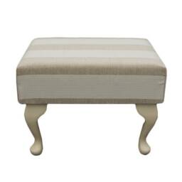 Handmade Small Footstool in Beige Stripe - Woburn Fabric Upholstered British Custom Made - thumbnail 2