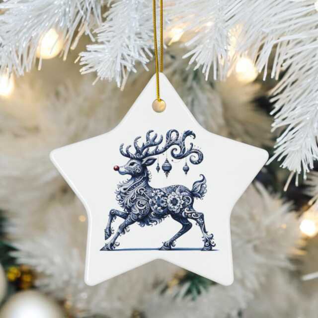 Rudolph, Delft Blue Ornament, Dutch Edition, Ceramic Rudolph Red Nosed Reindeer, Xmas Holiday Deco, Reindeer Decor, Deer - image 1
