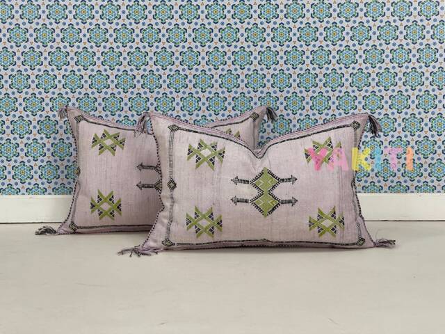 Yakiti-Purple Square Moroccan Pillows 13x21, Aka Cactus Silk Pillow, Sabra Pillows, Outdoor Luxury Pillow, Durable & Weather Resistant - image 1