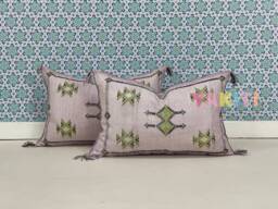 Yakiti-Purple Square Moroccan Pillows 13x21, Aka Cactus Silk Pillow, Sabra Pillows, Outdoor Luxury Pillow, Durable & Weather Resistant