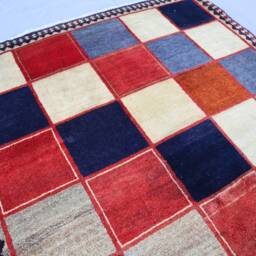 4x7 Checkered Gabbeh Rug, Afghan Hand Knotted Veg Dyes Wool Area Turkmen Oriental Multicolor Boho Bedroom Rug For Living Room - thumbnail 3