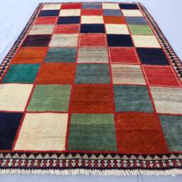 4x7 Checkered Gabbeh Rug, Afghan Hand Knotted Veg Dyes Wool Area Turkmen Oriental Multicolor Boho Bedroom Rug For Living Room - thumbnail 2