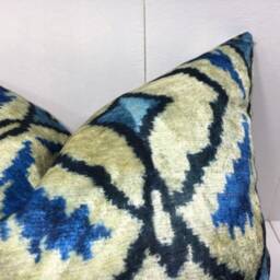 Ikat Velvet Pillow Cover 20x20, Hand Dyed Silk Cushion - thumbnail 2