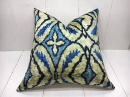 Ikat Velvet Pillow Cover 20x20, Hand Dyed Silk Cushion - thumbnail 1