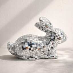 Disco Bunny Decor - Mirror Mosaic Rabbit Sculpture Sparkly Silver Home Accent Modern Shelf - thumbnail 4