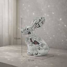 Disco Bunny Decor - Mirror Mosaic Rabbit Sculpture Sparkly Silver Home Accent Modern Shelf - thumbnail 3