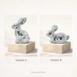 Disco Bunny Decor - Mirror Mosaic Rabbit Sculpture Sparkly Silver Home Accent Modern Shelf - thumbnail 2