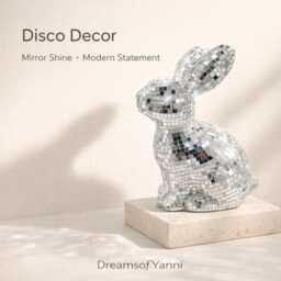 Disco Bunny Decor - Mirror Mosaic Rabbit Sculpture Sparkly Silver Home Accent Modern Shelf - thumbnail 1