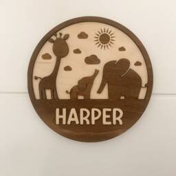 Safari Animal Wooden Name Plaque Custom Nursery Decor - thumbnail 2