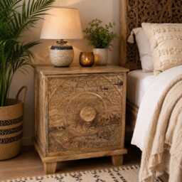 Ladha Mango Wood Carved Bedside Cabinet