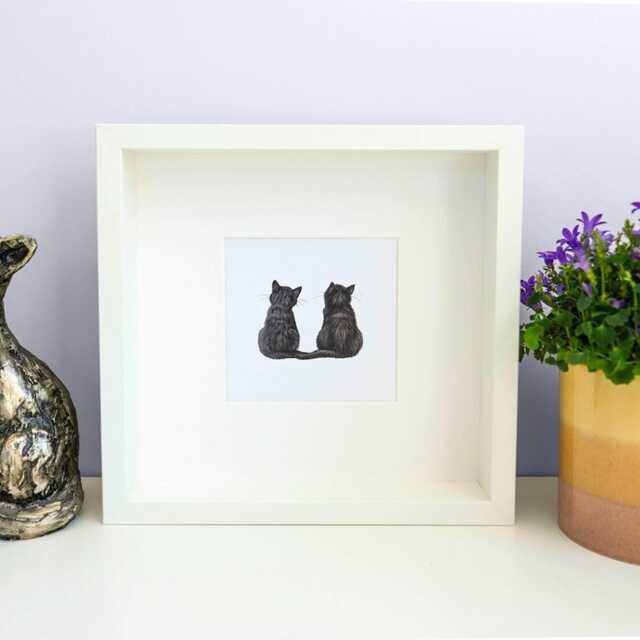 Personalised Any Colour Cats Art Print - Square Cat Artwork Birthday Gift, Mothers Day Present Choose From Over 60+ - image 1