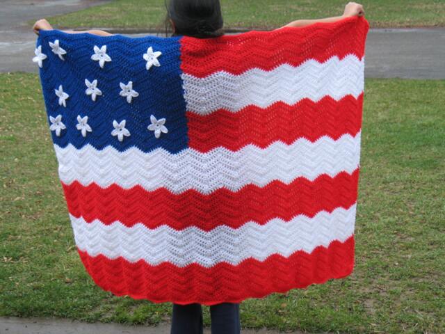 Patriotic American Flag Afghan Blanket/ Red White Blue Bedding/ Veterans Gift/ 4Th Of July Crochet Flag Afghan/ Memorial Day Decor - image 1