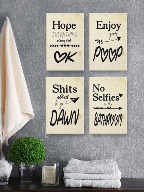 Set Of Four Canvas. Wall Decor For Bathroom. Funny Art Decals. Printed Home Decor. Bathroom Framed Art. Bath - image 1