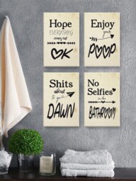 Set Of Four Canvas. Wall Decor For Bathroom. Funny Art Decals. Printed Home Decor. Bathroom Framed Art. Bath - thumbnail 1