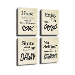 Set Of Four Canvas. Wall Decor For Bathroom. Funny Art Decals. Printed Home Decor. Bathroom Framed Art. Bath - thumbnail 2