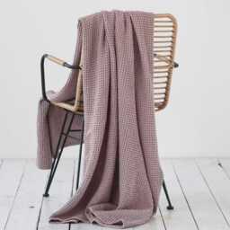 Woodrose Waffle Linen Throw - Blush Pink Couch Blanket Soft Textured Sofa Cover Cozy Stonewashed Bed Layer Romantic Home Decor Accent - thumbnail 3