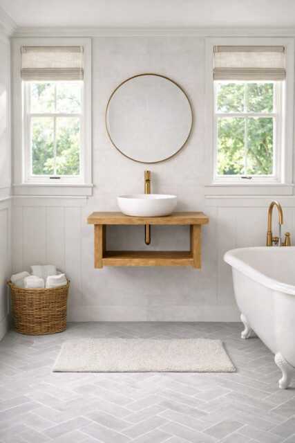 Rustic Slatted Floating Washstand Sink Unit With Brackets - image 1