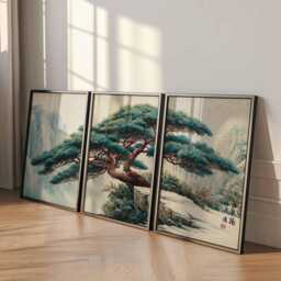 Chinese Mountain Landscape Print Set Zen Ink Painting, Oriental Wall Art - thumbnail 3