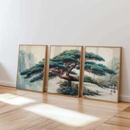Chinese Mountain Landscape Print Set Zen Ink Painting, Oriental Wall Art - thumbnail 2