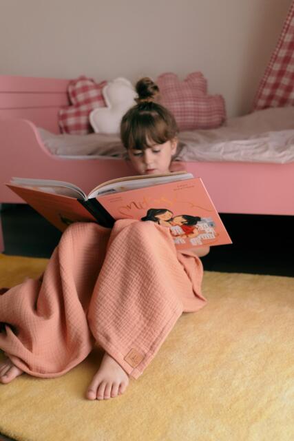 Peach Muslin Baby Blanket Triple Layer Cotton Kids Bed Overlay - 100x150cm - image 1