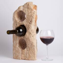 Handmade Travertine Wine Bottle Holder Unique Stone Rack - thumbnail 3