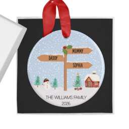 North Pole Signpost, Family Christmas Ornament With Names, Personalised Bauble For Xmas Tree, 2026, Decoration, Gift Box - thumbnail 2