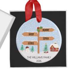 North Pole Signpost, Family Christmas Ornament With Names, Personalised Bauble For Xmas Tree, 2026, Decoration, Gift Box - thumbnail 1