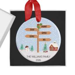North Pole Signpost, Family Christmas Ornament With Names, Personalised Bauble For Xmas Tree, 2026, Decoration, Gift Box - thumbnail 3