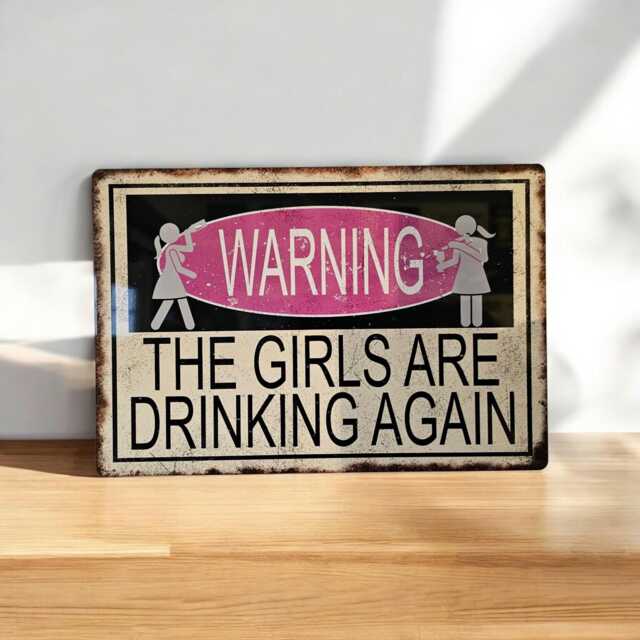 Funny Bar Sign Girls Are Drinking Again Rustic Metal Plaque Wall Art Gift - image 1