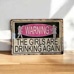 Funny Bar Sign Girls Are Drinking Again Rustic Metal Plaque Wall Art Gift - thumbnail 1