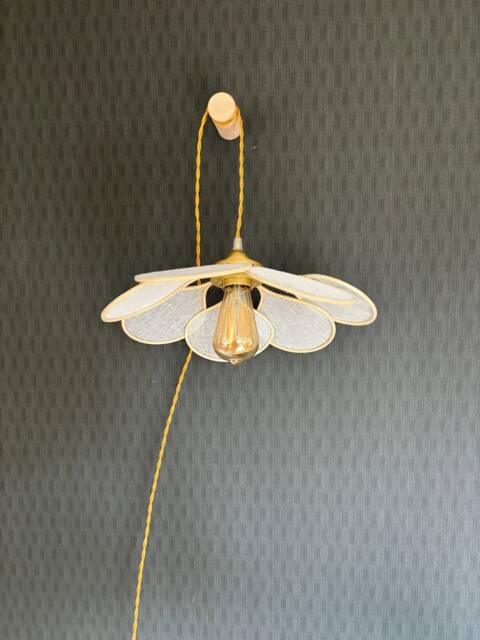 7-Petal Linen & Rattan Flower Lamp - Chandelier Wall Light Handcrafted - image 1