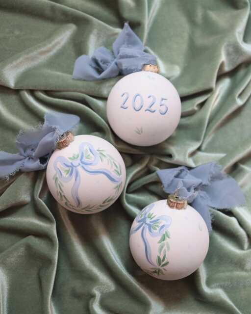 Hand-Painted Ornament, Blue Bow Wreath, Baby Boy First Christmas 2025, Custom Personalized Gift - image 1