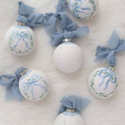 Hand-Painted Ornament, Blue Bow Wreath, Baby Boy First Christmas 2025, Custom Personalized Gift - thumbnail 3