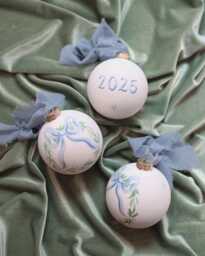 2026 Preorder Hand-Painted Ornament, Blue Bow Wreath, Baby Boy First Christmas 2025, Custom Personalized Gift