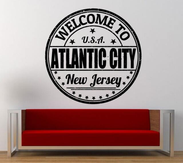 Atlantic City New Jersey Stamp Wall Decal Sticker Vinyl Mural Leaving Bedroom Room Home Decor Free Shipping L347 - image 1