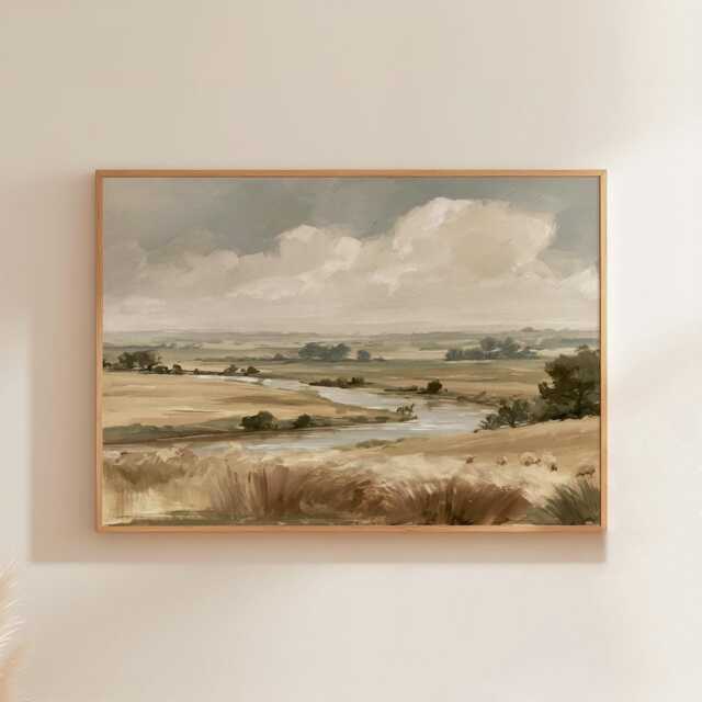 Prairie Cloud Poster, Golden Field Print, Landscape Wall Art, Paper - image 1