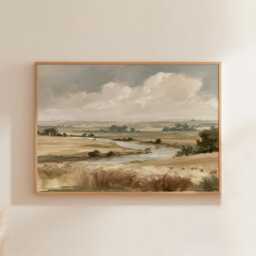 Prairie Cloud Poster, Golden Field Print, Landscape Wall Art, Paper - thumbnail 1