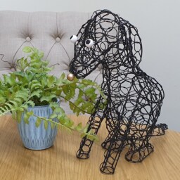 Handmade Wire Sitting Dog - Egg Basket, Ornament, Sculpture, Brown, White Or Black Statue - thumbnail 3