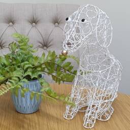 Handmade Wire Sitting Dog - Egg Basket, Ornament, Sculpture, Brown, White Or Black Statue - thumbnail 2