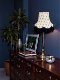 Shabby Chic Honey Bee Fabric Lampshades, Black Fringe, UK Made Ivory Cream