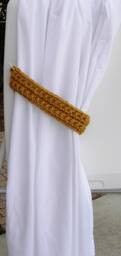 One Pair Of Gold Curtain Tie Backs, Solid Yellow, Mustard Drapery Tiebacks, Wool Blend, Basic, Simple, Crochet Knit, Ships in 5 Biz Days - thumbnail 3