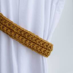 One Pair Of Gold Curtain Tie Backs, Solid Yellow, Mustard Drapery Tiebacks, Wool Blend, Basic, Simple, Crochet Knit, Ships in 5 Biz Days
